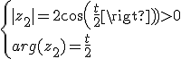 \{{|z_2|=2cos(\frac{t}{2})>0\\arg(z_2)=\frac{t}{2}